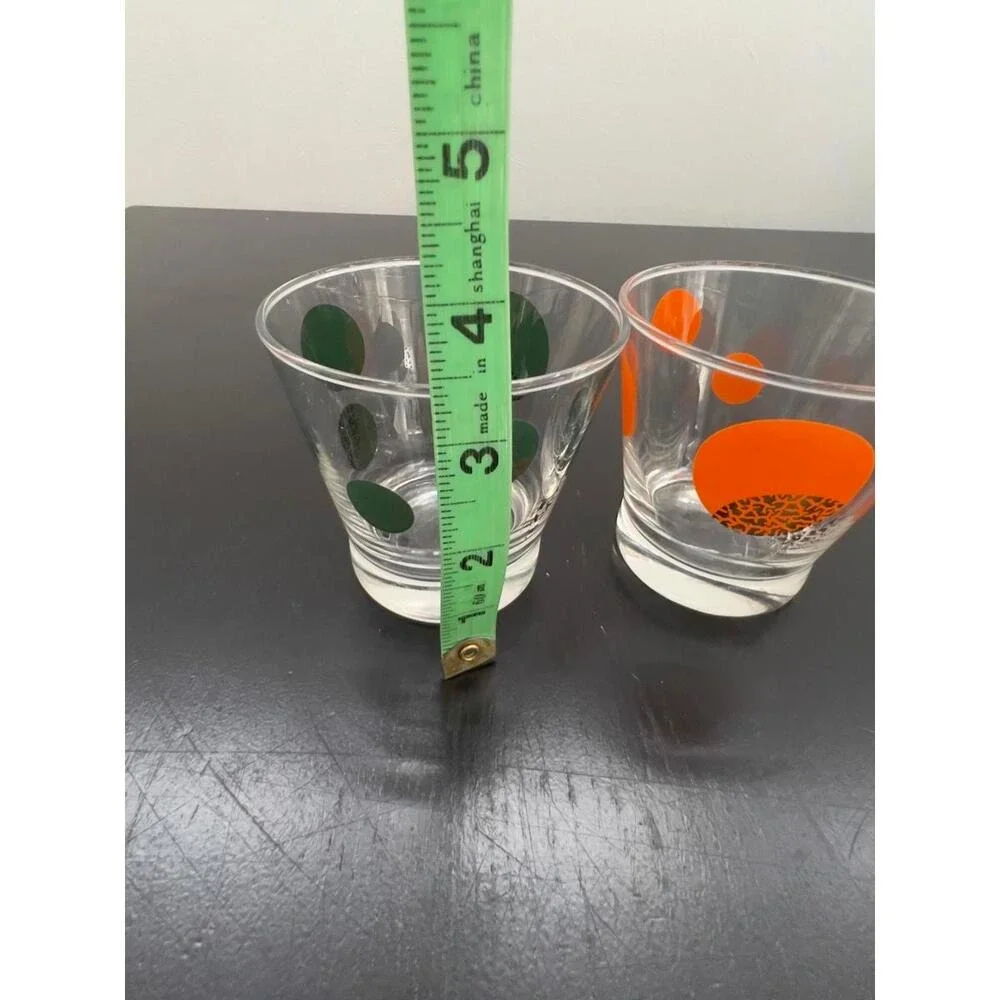 Rocks Glasses Orange Green Gold Polka Dot MCM‎ Set of 2
